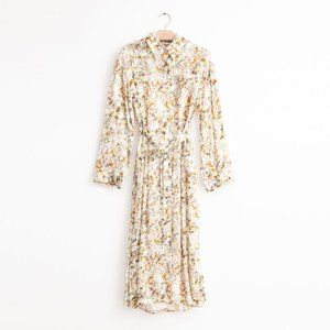 NWT Co Collections Button Front Shirtdress w/ Belt in Abstract Floral Jacquard,